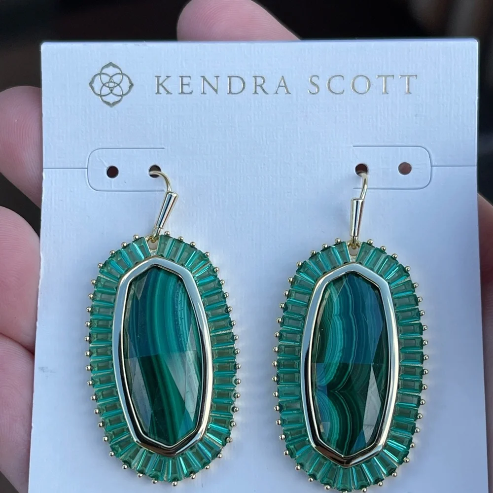 Kendra Scott Malachite Baguette Elle Earrings and Elisa Necklaceππππ - Picture 4 of 4